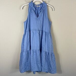 Joy Joy Sleeveless Tiered V Neck Dress Blue Size Small